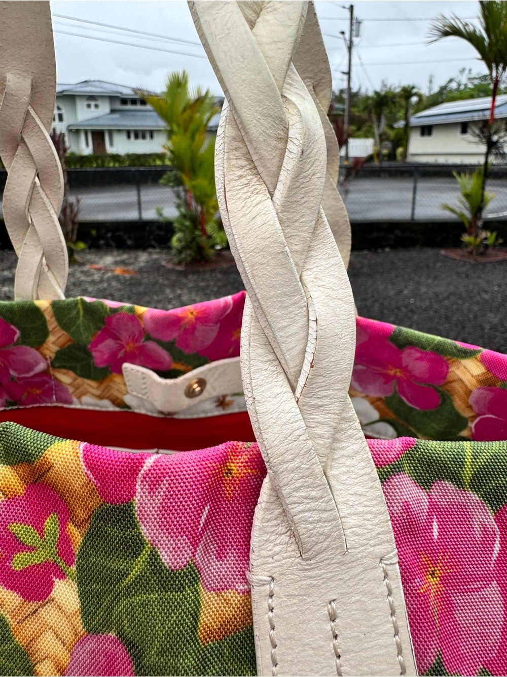 Dooney & Bourke Floral Canvas Tote Bag Braided Leather Handles Tropical Print - Picture 4 of 12